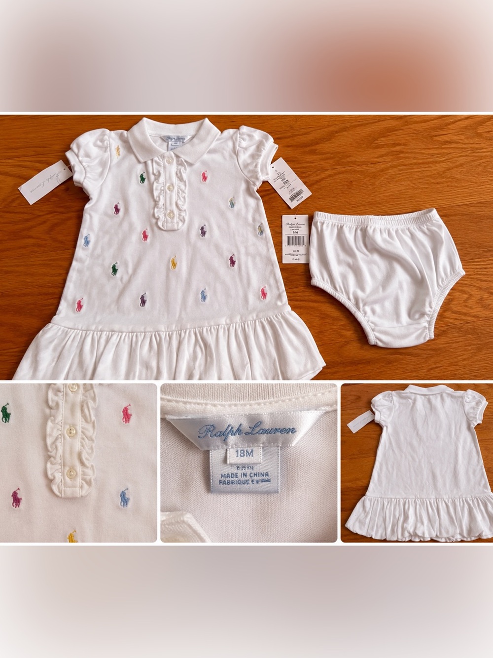 Ralph Lauren Baby Girls Multicolor Pony Dress & Bloomer Set (18M)